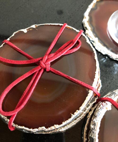 Red Rust Agate Silver Edge, Gilded, Microcrystalline Quartz Premium Coasters (Set of 4) Gift - Image 7