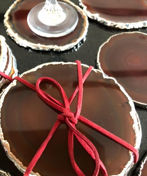 Red Rust Agate Silver Edge, Gilded, Microcrystalline Quartz Premium Coasters (Set of 4) Gift - Image 8