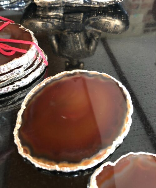 Red Rust Agate Silver Edge, Gilded, Microcrystalline Quartz Premium Coasters (Set of 4) Gift - Image 9