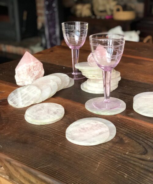 Alternative view of Rose Quartz Premium Coasters Circle Shape Natural Edge (Set of 4)