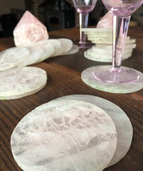 Rose Quartz Premium Coasters Circle Shape Natural Edge (Set of 4)