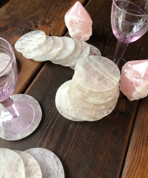 Rose Quartz Premium Coasters Circle Shape Natural Edge (Set of 4) - Image 4