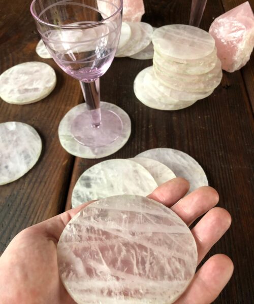 Rose Quartz Premium Coasters Circle Shape Natural Edge (Set of 4) - Image 5