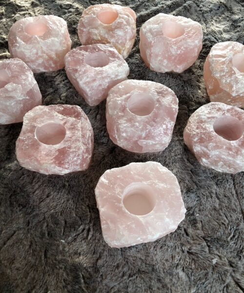 Alternative view of Very Large Rose Quartz Premium Ice Quartz Crystal Candle Tealight Holders