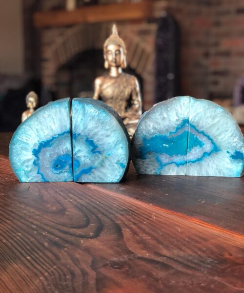 Teal Agate Natural Edge Microcrystalline Quartz Premium Bookends Ornament Gift