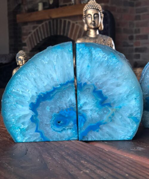 Teal Agate Natural Edge Microcrystalline Quartz Premium Bookends Ornament Gift - Image 3