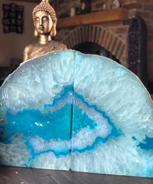 Teal Agate Natural Edge Microcrystalline Quartz Premium Bookends Ornament Gift - Image 4