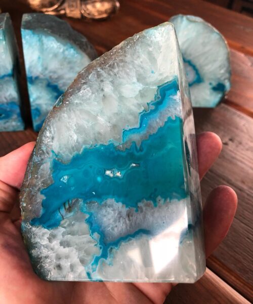 Teal Agate Natural Edge Microcrystalline Quartz Premium Bookends Ornament Gift - Image 7