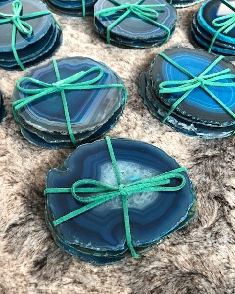 Teal Agate Microcrystalline Quartz Premium Coasters (Set of 4) Gift - Image 4