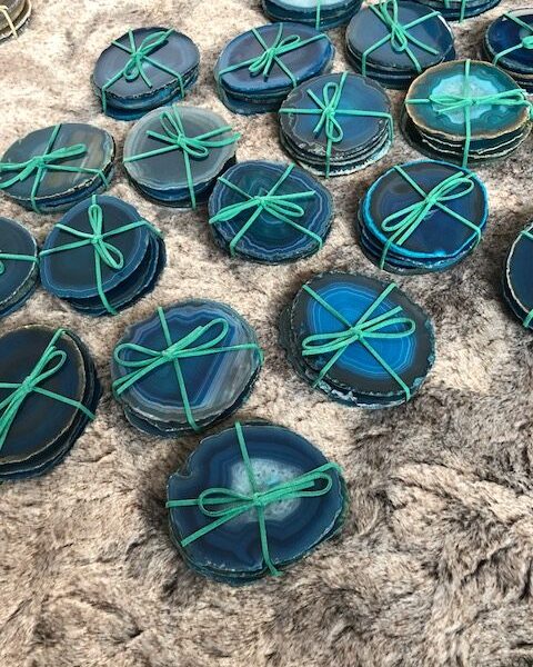 Teal Agate Microcrystalline Quartz Premium Coasters (Set of 4) Gift - Image 5