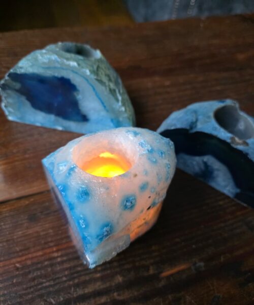 Large Blue Agate End Microcrystalline Quartz Tealight Candle Holder Ornament - Image 7