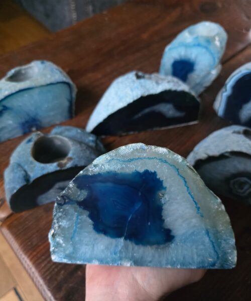Large Blue Agate End Microcrystalline Quartz Tealight Candle Holder Ornament - Image 10