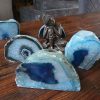 Large Teal / Blue Agate End Microcrystalline Quartz Tealight Candle Holder Ornament