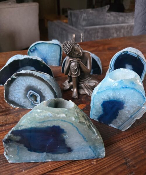 Large Blue Agate End Microcrystalline Quartz Tealight Candle Holder Ornament - Image 9