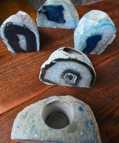 Alternative view of Large Blue Agate End Microcrystalline Quartz Tealight Candle Holder Ornament