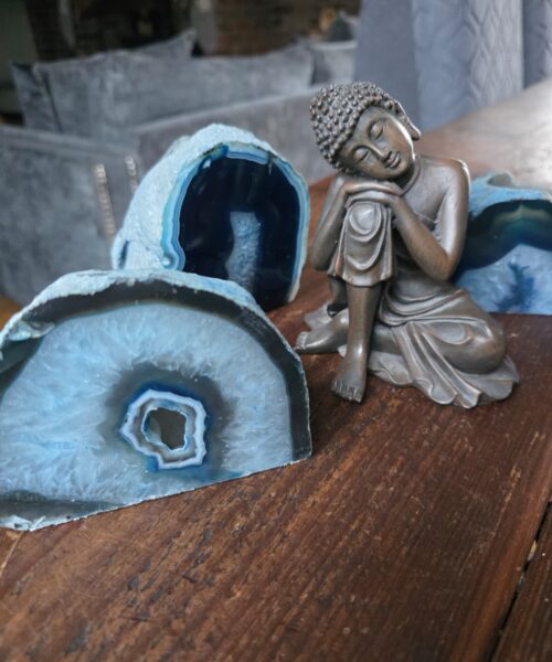 Large Blue Agate End Microcrystalline Quartz Tealight Candle Holder Ornament - Image 8