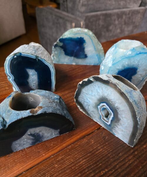 Large Blue Agate End Microcrystalline Quartz Tealight Candle Holder Ornament - Image 3