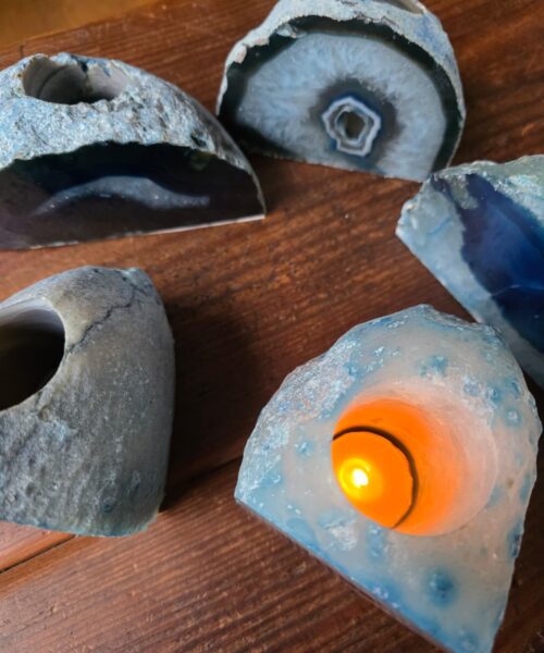 Large Blue Agate End Microcrystalline Quartz Tealight Candle Holder Ornament - Image 5