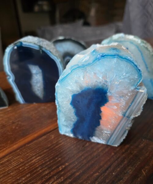 Large Blue Agate End Microcrystalline Quartz Tealight Candle Holder Ornament