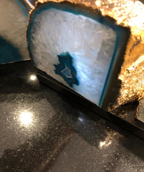 Large Teal Agate End Microcrystalline Quartz Gold Gilded 24ct Gold Tealight Candle Holder - Image 11