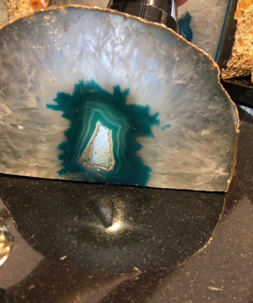 Large Teal Agate End Microcrystalline Quartz Gold Gilded 24ct Gold Tealight Candle Holder - Image 12