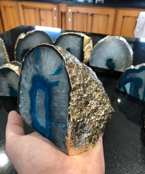 Large Teal Agate End Microcrystalline Quartz Gold Gilded 24ct Gold Tealight Candle Holder - Image 14