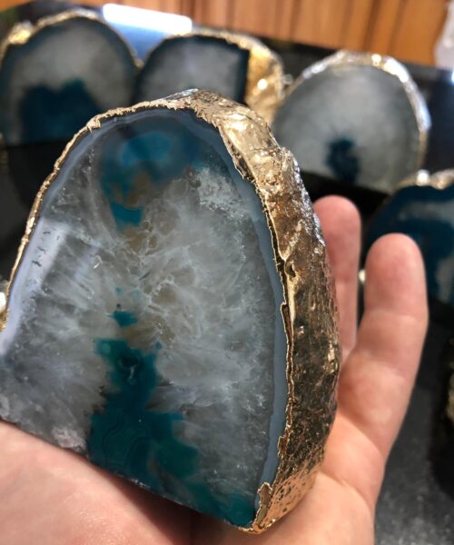 Large Teal Agate End Microcrystalline Quartz Gold Gilded 24ct Gold Tealight Candle Holder - Image 16