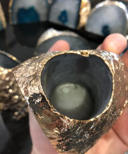 Large Teal Agate End Microcrystalline Quartz Gold Gilded 24ct Gold Tealight Candle Holder - Image 17