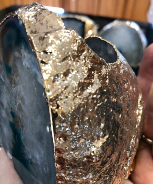 Large Teal Agate End Microcrystalline Quartz Gold Gilded 24ct Gold Tealight Candle Holder - Image 18
