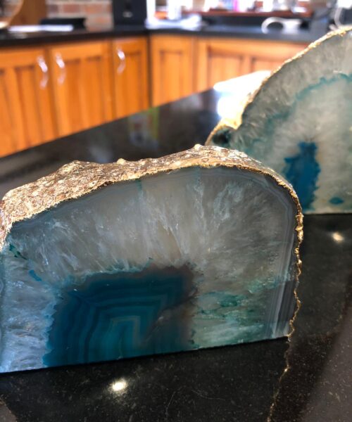 Large Teal Agate End Microcrystalline Quartz Gold Gilded 24ct Gold Tealight Candle Holder - Image 3