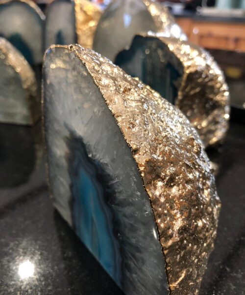 Large Teal Agate End Microcrystalline Quartz Gold Gilded 24ct Gold Tealight Candle Holder - Image 4