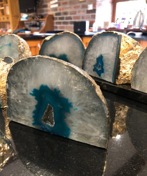 Large Teal Agate End Microcrystalline Quartz Gold Gilded 24ct Gold Tealight Candle Holder - Image 5