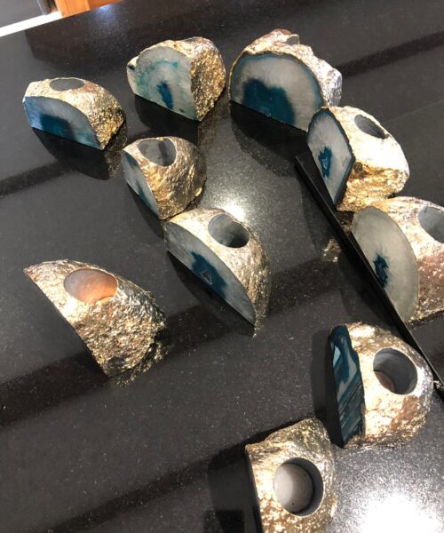 Large Teal Agate End Microcrystalline Quartz Gold Gilded 24ct Gold Tealight Candle Holder - Image 6