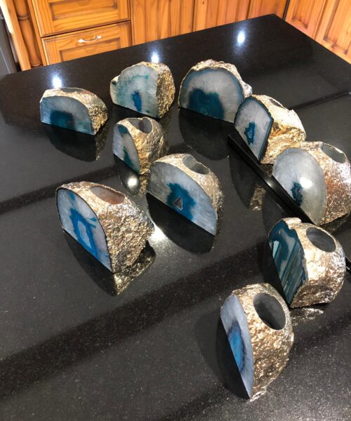 Large Teal Agate End Microcrystalline Quartz Gold Gilded 24ct Gold Tealight Candle Holder - Image 7