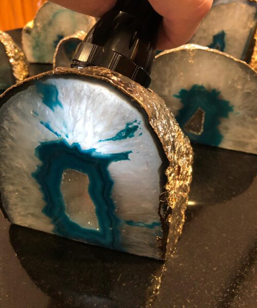 Large Teal Agate End Microcrystalline Quartz Gold Gilded 24ct Gold Tealight Candle Holder - Image 9