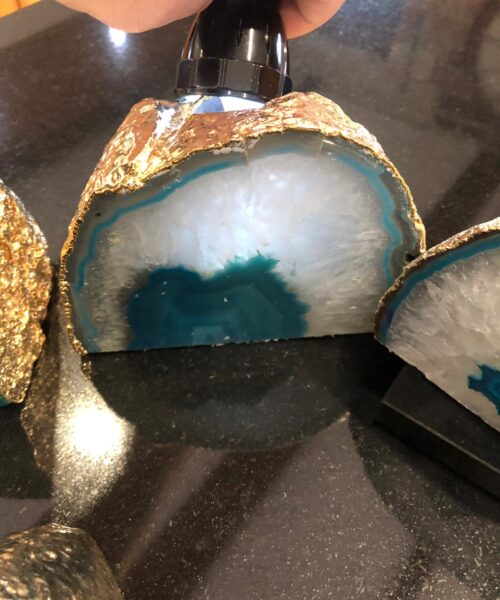 Large Teal Agate End Microcrystalline Quartz Gold Gilded 24ct Gold Tealight Candle Holder - Image 10