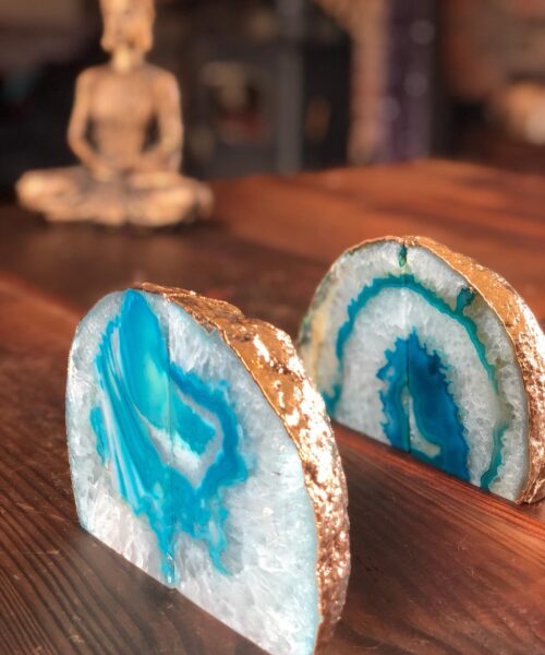 Alternative view of Teal Agate 24ct Gold Edge Microcrystalline Quartz Premium Bookends Ornament Gift