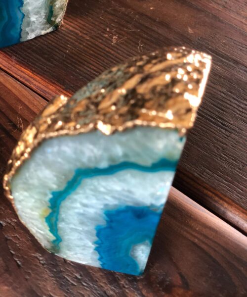 Teal Agate 24ct Gold Edge Microcrystalline Quartz Premium Bookends Ornament Gift - Image 11