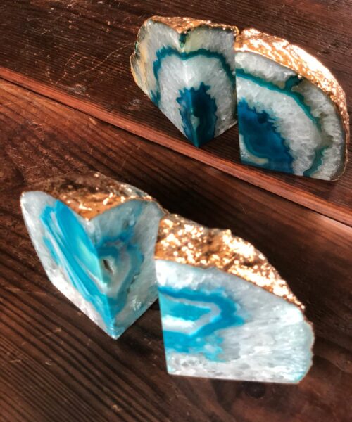 Teal Agate 24ct Gold Edge Microcrystalline Quartz Premium Bookends Ornament Gift - Image 4