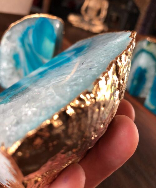 Teal Agate 24ct Gold Edge Microcrystalline Quartz Premium Bookends Ornament Gift - Image 7