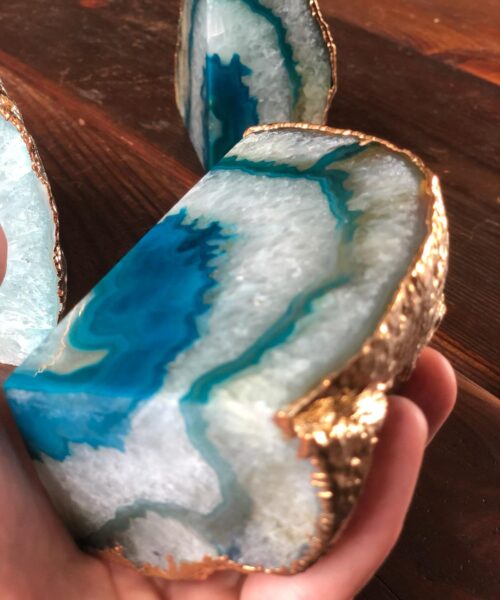 Teal Agate 24ct Gold Edge Microcrystalline Quartz Premium Bookends Ornament Gift - Image 10