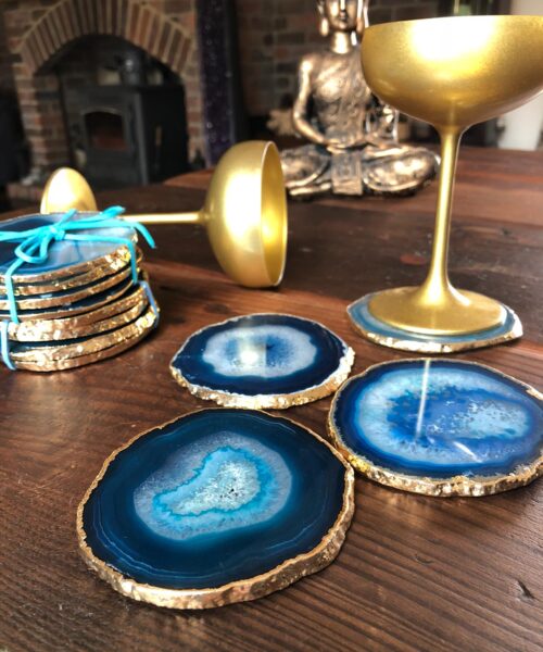 Alternative view of Teal Agate 24ct Gold Edge, Gilded, Microcrystalline Quartz Premium Coasters (Set of 4) Gift