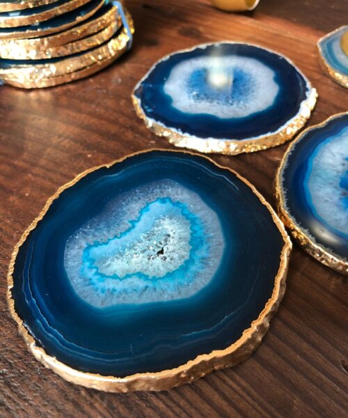 Teal Agate 24ct Gold Edge, Gilded, Microcrystalline Quartz Premium Coasters (Set of 4) Gift - Image 7