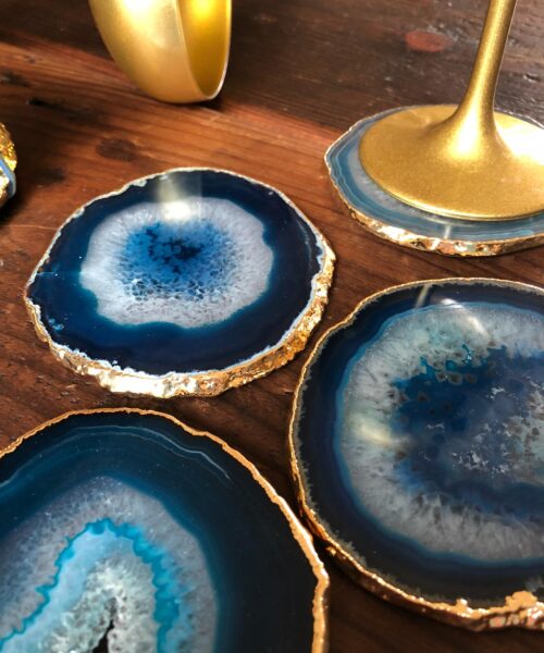 Teal Agate 24ct Gold Edge, Gilded, Microcrystalline Quartz Premium Coasters (Set of 4) Gift - Image 8