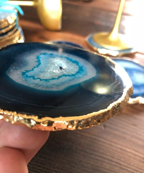 Teal Agate 24ct Gold Edge, Gilded, Microcrystalline Quartz Premium Coasters (Set of 4) Gift - Image 9