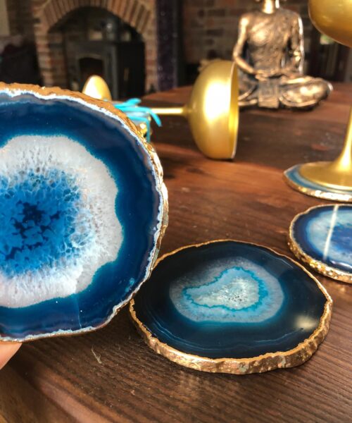 Teal Agate 24ct Gold Edge, Gilded, Microcrystalline Quartz Premium Coasters (Set of 4) Gift - Image 10