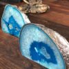 Teal Agate Silver Edge Microcrystalline Quartz Premium Bookends Ornament Gift