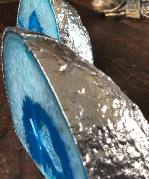 Teal Agate Silver Edge Microcrystalline Quartz Premium Bookends Ornament Gift - Image 3