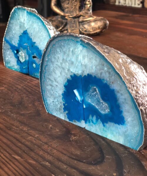 Teal Agate Silver Edge Microcrystalline Quartz Premium Bookends Ornament Gift - Image 4