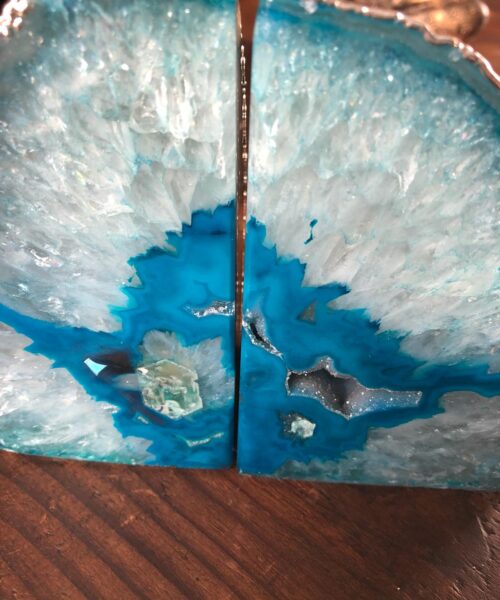 Teal Agate Silver Edge Microcrystalline Quartz Premium Bookends Ornament Gift - Image 6